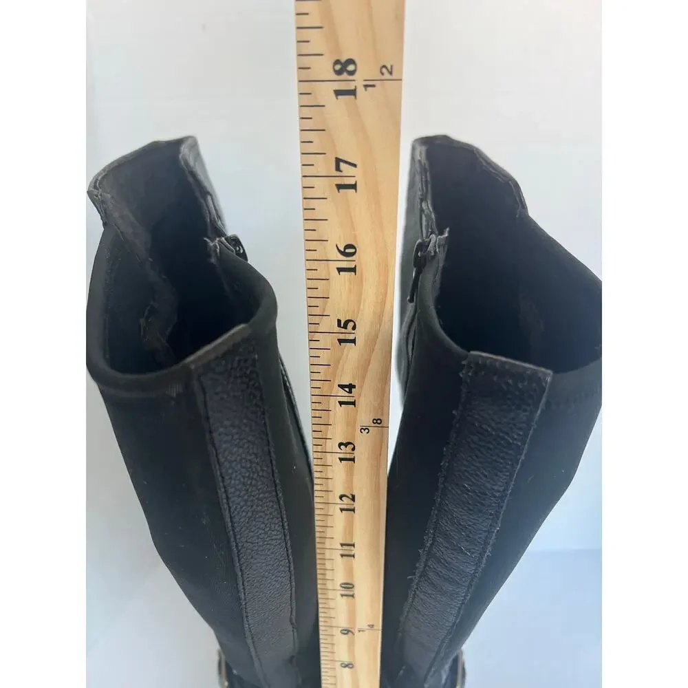 Naturalizer N5 Black Leather Zip Knee High Block Heel Wide Shaft Riding Boots 10